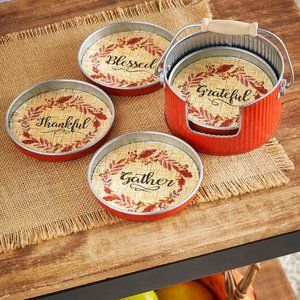 5-Pc. Holiday Harvest Coaster Set - GRATEFUL